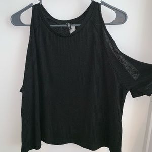 Black Cut Out Shoulder Tee